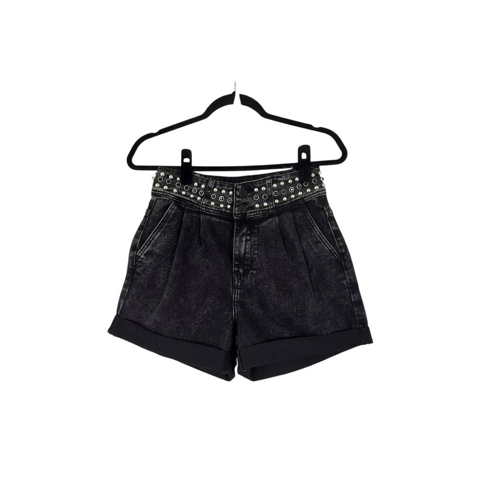 Queen Hearts Paris Studded High-Waist Denim Shorts